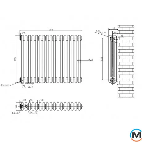 Радіатор ARTTIDESIGN Bari III G 17/600/785/50 білий матовий горизонтальний дизайнерський, Підключення радіатора: Бокове, Виконання: Горизонтальний, Колір: Білий, Висота (мм): 600, Ширина (мм): 785, Кількість рядів: 3, фото , зображення 7
