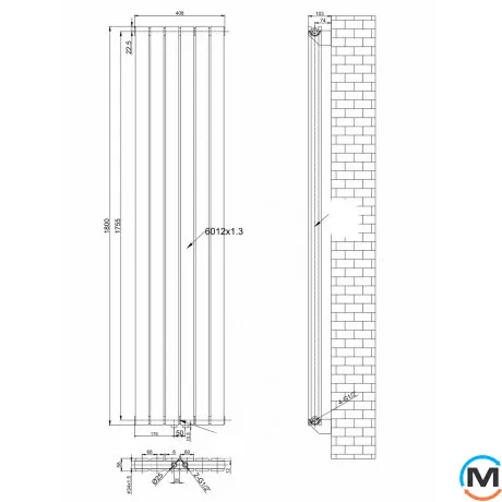 Радиатор ARTTIDESIGN Livorno II 6/1800/408 черный матовый вертикальный дизайнерский, фото , изображение 7