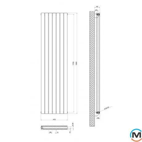 Радиатор ARTTIDESIGN Livorno II 7/1800/476 черный матовый вертикальный дизайнерский, фото , изображение 6