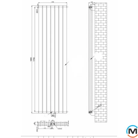 Радиатор ARTTIDESIGN Livorno II 7/1800/476/50 серый матовый вертикальный дизайнерский, фото , изображение 7