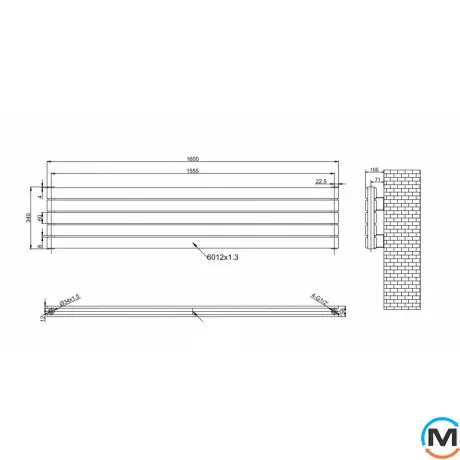 Радиатор ARTTIDESIGN Livorno II G 5/340/1600/50 черный матовый горизонтальный дизайнерский, фото , изображение 5