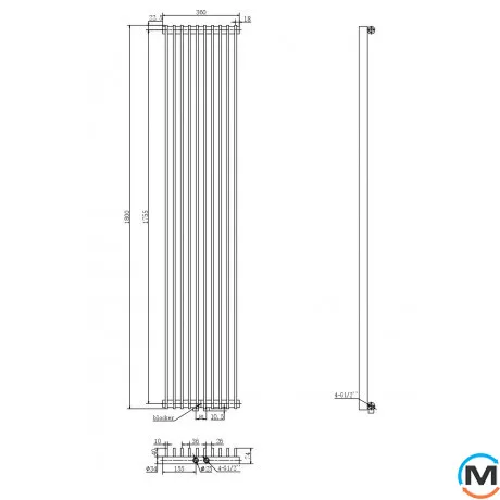 Радиатор ARTTIDESIGN Pesaro 10/1800/360/50 черный матовый вертикальный дизайнерский, Цвет: Черный, Глубина (мм): 150, Ширина (мм): 360, фото , изображение 7