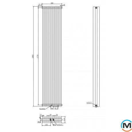 Радиатор ARTTIDESIGN Pesaro II10/1800/360/50 черный матовый вертикальный дизайнерский, Цвет: Черный, Глубина (мм): 200, Ширина (мм): 360, фото , изображение 7
