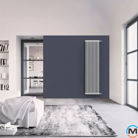 Трубчастий радіатор DeLonghi Multicolumn H=2000 3-8 (секцій) конфігурація D (нижче 1/2") RAL9016 нижнє підключення, Підключення радіатора: Нижнє, Виконання: Вертикальний, Колір: Білий, Діаметр вхід/вихід: 1/2", Висота (мм): 2000, Ширина (мм): 368, Глибина (мм): 107, фото , зображення 2