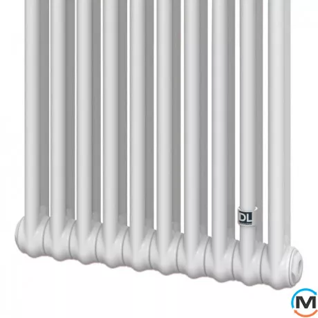 Трубчастий радіатор DeLonghi Multicolumn H=2000 2-12 (секцій) конфігурація 0 (бічне 1/2") RAL9016, Підключення радіатора: Бокове, Виконання: Вертикальний, Колір: Білий, Діаметр вхід/вихід: 1/2", Висота (мм): 2000, Ширина (мм): 552, Глибина (мм): 66, фото , зображення 2