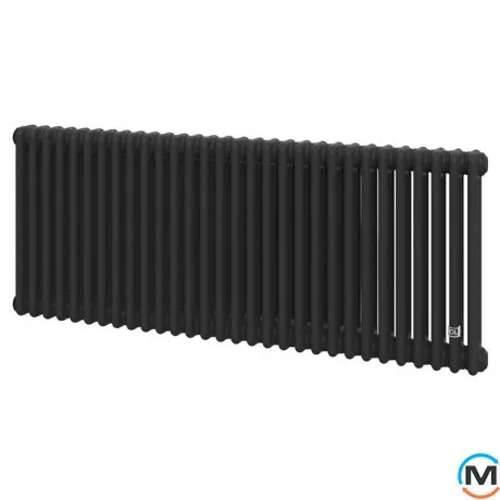 Трубчастий радіатор DeLonghi Multicolumn H=570 3-30 (секцій) конфігурація 0 (бічне 1/2") RAL9005МATT, Підключення радіатора: Бокове, Виконання: Горизонтальний, Колір: Чорний, Діаметр вхід/вихід: 1/2", Висота (мм): 570, Ширина (мм): 1380, Глибина (мм): 107, фото 