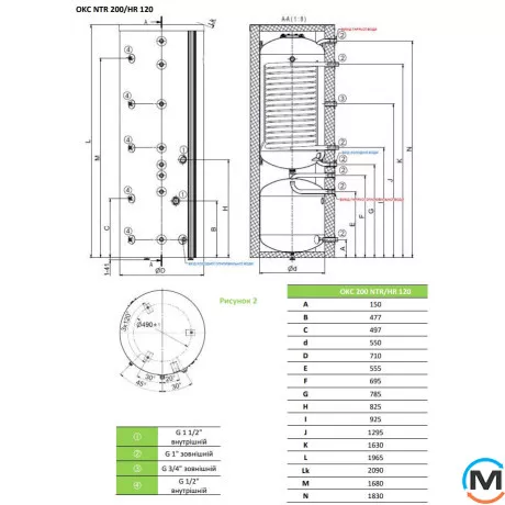 Бойлер непрямого нагріву Drazice OKC 200/HR 120 + 6231269, фото , зображення 3