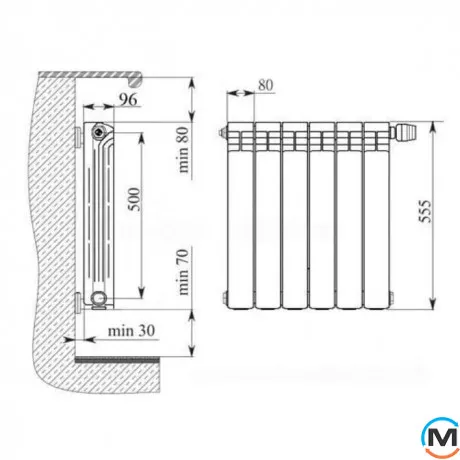 Биметаллический радиатор Mirado 96/500 (7 секции) ЧЕРНЫЙ (graphite), Цвет: Черный, Кол-во секций: 7, фото , изображение 3