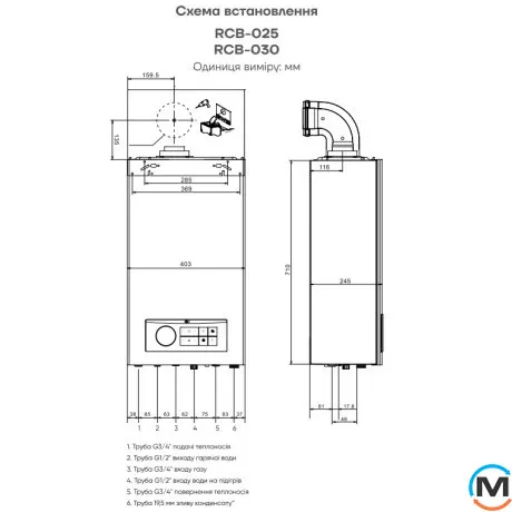 Котел газовый RENS RCB-030 двухконтурный конденсационный 29 кВт с трубой, Тепловая мощность (кВт): 29, фото , изображение 9