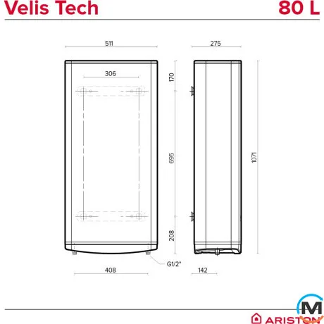 Водонагреватель электрический Ariston VELIS TECH 80 EU, Объем (л): 80, фото , изображение 5