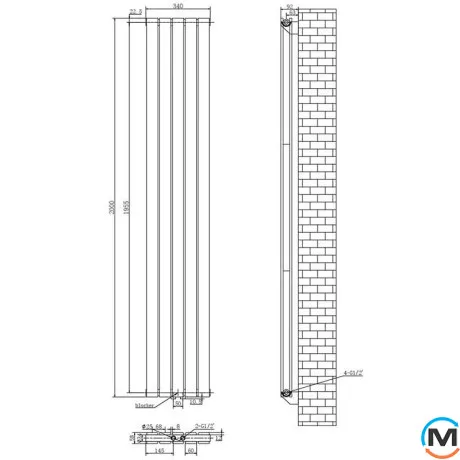 Вертикальный дизайнерский радиатор отопления ARTTIDESIGN Livorno II 5/2000/340/50 белый матовый, Исполнение: Вертикальный, Цвет: Белый, Высота (мм): 2000, Кол-во секций: 5, Длина (мм): 340, фото , изображение 6