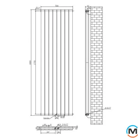 Вертикальний радіатор опалення ARTTIDESIGN Livorno II 8/1800/544/50 білий матовий, Виконання: Вертикальний, Колір: Білий, Висота (мм): 1800, Кількість секцій: 8, Довжина (мм): 544, фото , зображення 6