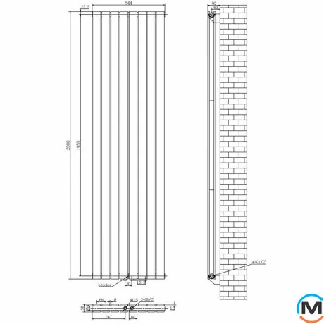 Вертикальний радіатор опалення ARTTIDESIGN Livorno II 8/2000/544/50 білий матовий, Виконання: Вертикальний, Колір: Білий, Висота (мм): 2000, Кількість секцій: 8, Довжина (мм): 544, фото , зображення 6