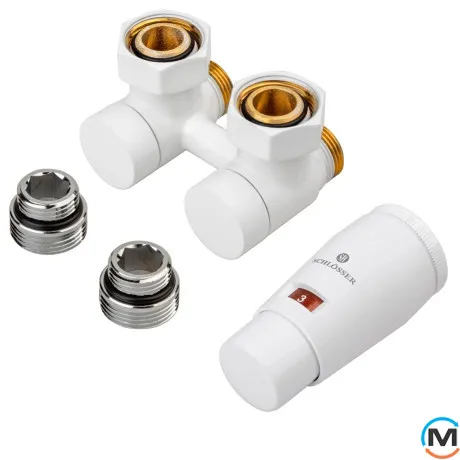 Комплект Schlosser эксклюзивный угловой узел 3/4 x M 22х1,5 головка MINI SH 2 шт. Ниппеля Белый шт, фото 