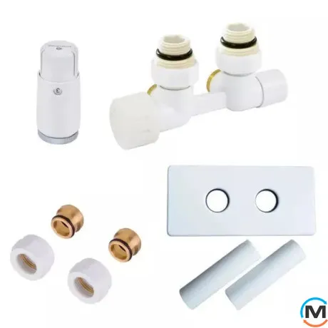 Комплект Schlosser Duo-plex Mini (Comple Selection) угловой левый GZ 1/2 x 15mm Cu белый головка MINI M30x1,5+ Комплект трубок с двойной розеткой, фото 