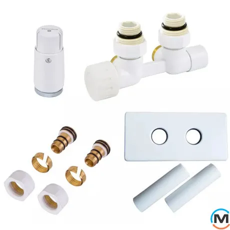 Комплект Schlosser Duo-plex Mini (Comple Selection) угловой левый GZ 1/2 x 16х2 mm PEX белый головка MINI M30x1,5+ Комплект трубок с двойной розеткой, фото 