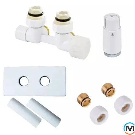 Комплект Schlosser Duo-plex Mini (Comple Selection) угловой правый GZ 1/2 x 15mm Cu белый головка MINI M30x1,5+ Комплект трубок с двойной розеткой, фото 