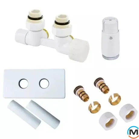 Комплект Schlosser Duo-plex Mini (Comple Selection) угловой правый GZ 1/2 x 16х2 mm PEX белый головка MINI M30x1,5+ Комплект трубок с двойной розеткой, фото 