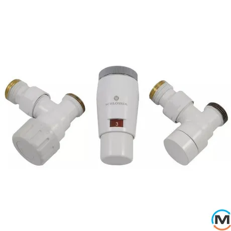 Комплект термостатический Schlosser Elegant Mini угловой GZ 1/2 x M22x1,5 белый (М30х1,5), фото 