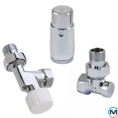 Комплект термостатический Schlosser GZ1/2 x GW1/2 хром аксиальный с головкой MINI M30x1,5, фото 