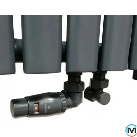 Комплект Schlosser термостатический GZ1/2 x GW1/2 осевой правый с головкой Mini M30x1,5 RAL7016 антрацит мат, фото , изображение 2