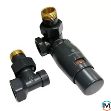 Комплект Schlosser термостатический GZ1/2 x GW1/2 осевой правый с головкой Mini M30x1,5 RAL7016 антрацит мат, фото 