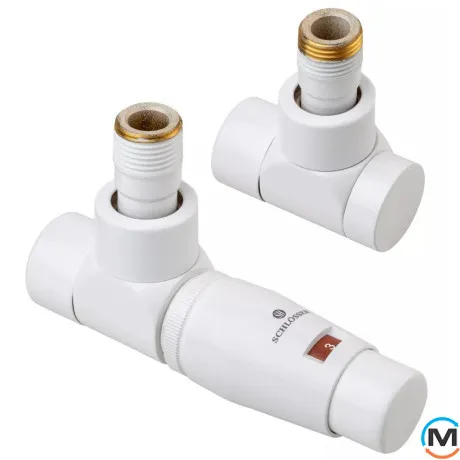 Комплект Schlosser термостатический LUX угловой GZ 1/2 х 15mm Cu головка Mini белый, фото 