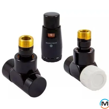 Комплект термостатический LUX угловой Schlosser GZ 1/2 х 15 mm Cu RAL 9005 черный мат, фото 