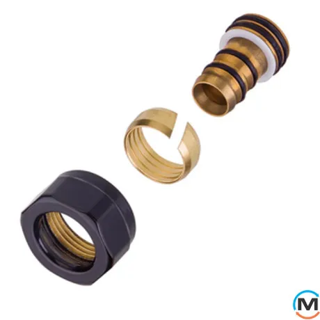 Резьбовое соединение Schlosser для пластиковых труб GW M 22x1,5 x 16x2 mm PEX RAL9005 черный мат, фото 