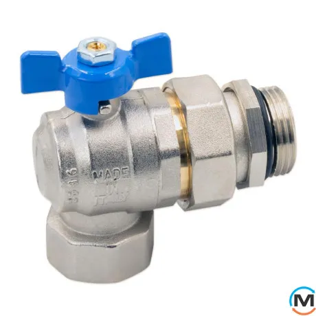 Кран-американка кутовий кульовий Bianchi 1" (blue/синій) "метелик", фото , зображення 2