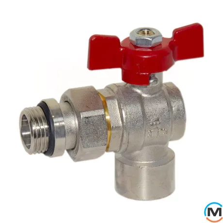 Кран-американка кутовий кульовий Bianchi 1" (red/червоний) "метелик", фото 