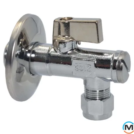 Кран кутовий з фільтром для сантехприладів Bianchi 1/2" х 3/8" (алюмінієва ручка) з цангою, фото 
