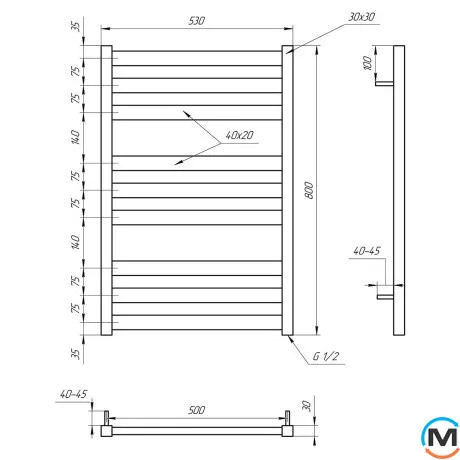 Полотенцесушитель Genesis-Aqua Tristar flat  DRY 800x530 чорний, фото , изображение 4