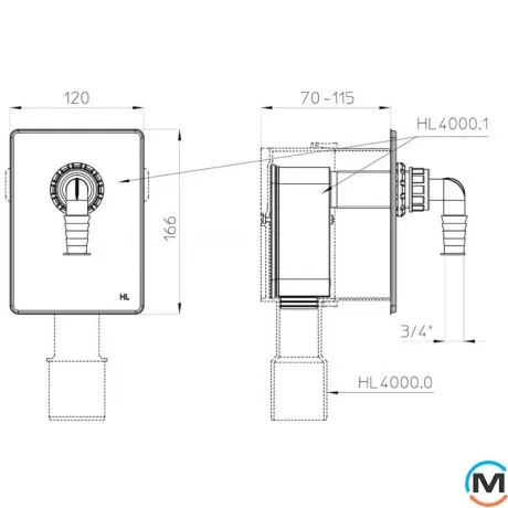 Комплект сифона Hutterer & Lechner HL4000.1 для подключения 1 стиральной машины к корпусу HL4000.0, фото , изображение 2
