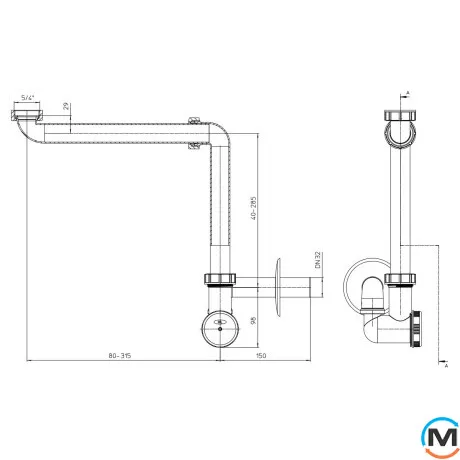 Сифон Hutterer & Lechner HL137N/30 компактный для умывальника DN32х5/4", фото , изображение 3
