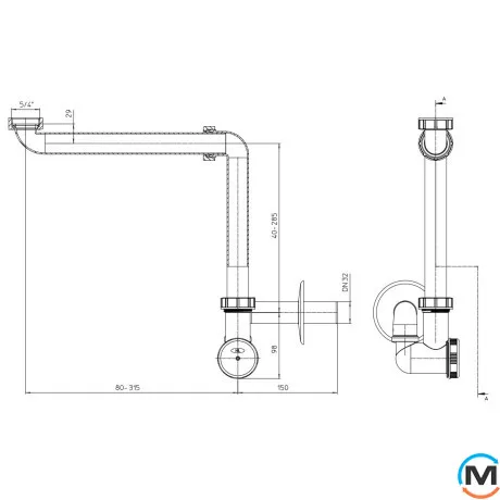 Сифон Hutterer & Lechner HL137Nblack/30 компактный для умывальника DN32х5/4" черный, фото , изображение 2