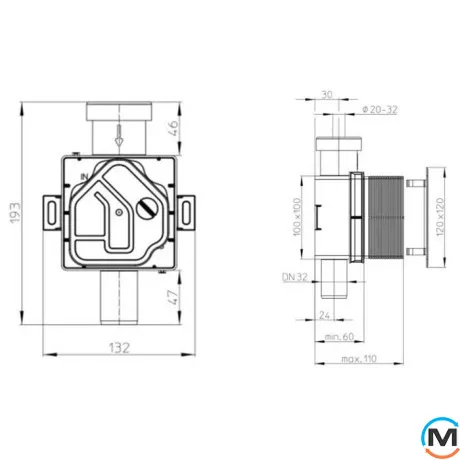 Сифон встраиваемый Hutterer & Lechner HL138N DN32 для отвода дренажа от кондиционеров, фото , изображение 5