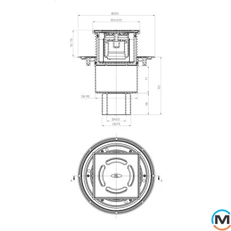 Трап Hutterer & Lechner HL310Prblue DN50/75/110 вертикальный с устройством Primus blue 123х123мм, фото , изображение 3