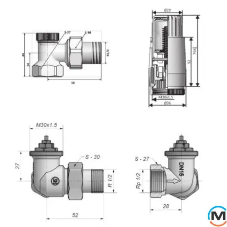 Комплект термостатический Schlosser 1/2" осевой правый белый (головка Mini), фото , изображение 2