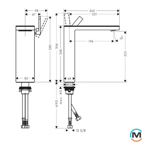 Смеситель для умывальника AXOR MyEdition 230 хром/зеркальное стекло, фото , изображение 4