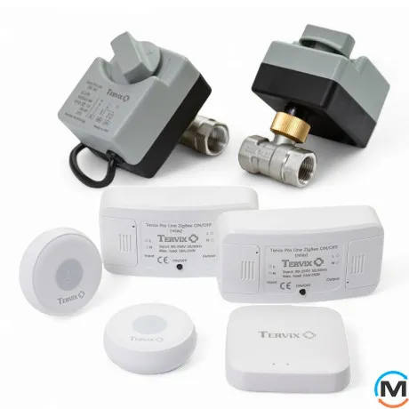 Система захисту від потопу для розумного будинку Tervix ZigBee Water Stop на 2 труби 1/2", Діаметр різьби: 1/2", Варіант: З двома кранами, фото 
