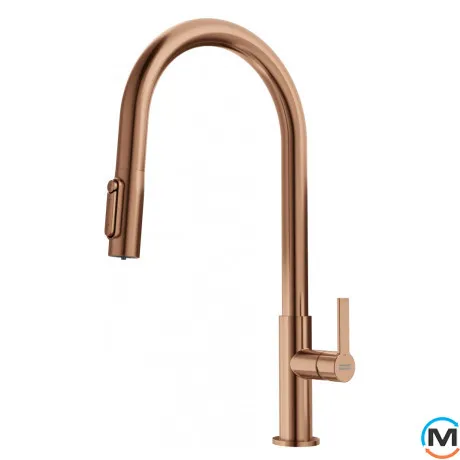 Смеситель для кухни Franke Maris Slim J Pull Down выдвижной излив подвод питьевой воды PVD copper, фото 