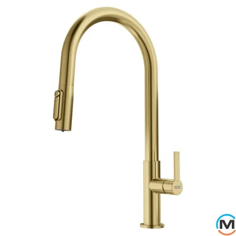 Смеситель для кухни Franke Maris Slim J Pull Down выдвижной излив подвод питьевой воды PVD gold, фото 