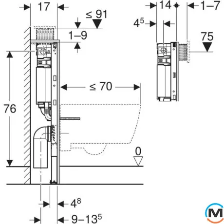 Инсталляция Geberit Duofix Omega 12 см для подвесного унитаза 82 см, фото , изображение 4