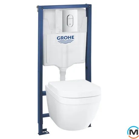 Комплект подвесного унитаза с инсталляцией Grohe Solido 5 в 1 с овальной кнопкой хром, фото 
