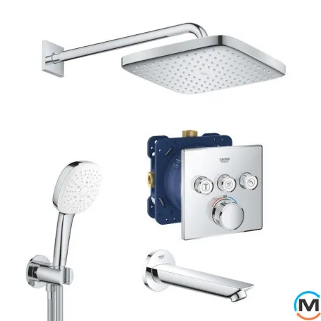 Душевая система скрытого монтажа с термостатом Grohe Grohtherm SmartControl на 3 потребителя хром, фото 