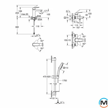 Набор смесителей Grohe Cubeo 1017550000+1018130000+27929003 хром, фото , изображение 7