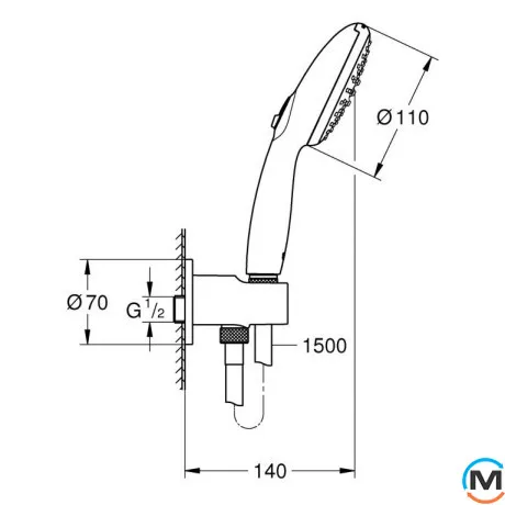 Ручной душ Grohe Tempesta 110 2 режима струи черный матовый, фото , изображение 7