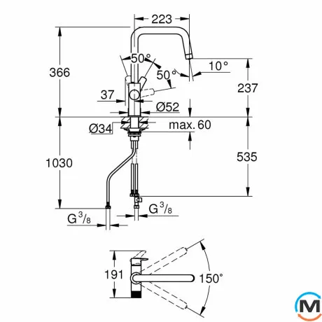 Смеситель для кухни Grohe Blue Pure Eurosmart под обратный осмос хром, фото , изображение 3