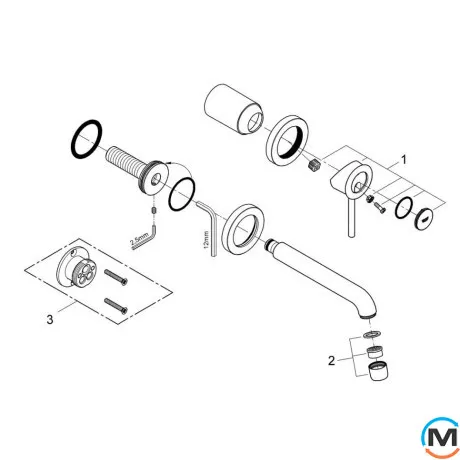 Смеситель для умывальника Grohe BauClassic монтаж со стены внешняя+внутренняя часть хром, фото , изображение 4